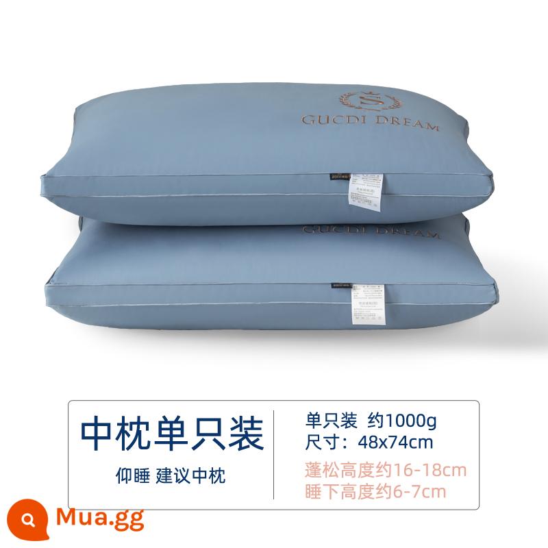 Gối cotton kháng khuẩn lõi gối hai người 1 hộ gia đình không xẹp khách sạn gối đơn nam trái tim cả đầu gối cao thấp - Gối thêu cỡ vừa màu xanh [gói đơn, vải 100% cotton]