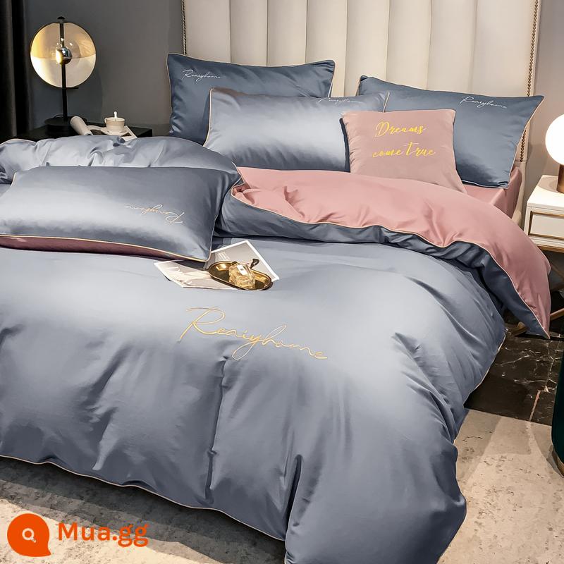 60 mền nhung dài một phần của cotton nguyên chất 150x200x230 chăn đôi đơn đôi kép đơn - 60 chiếc vải cotton dài-tím sang trọng-xám hồng