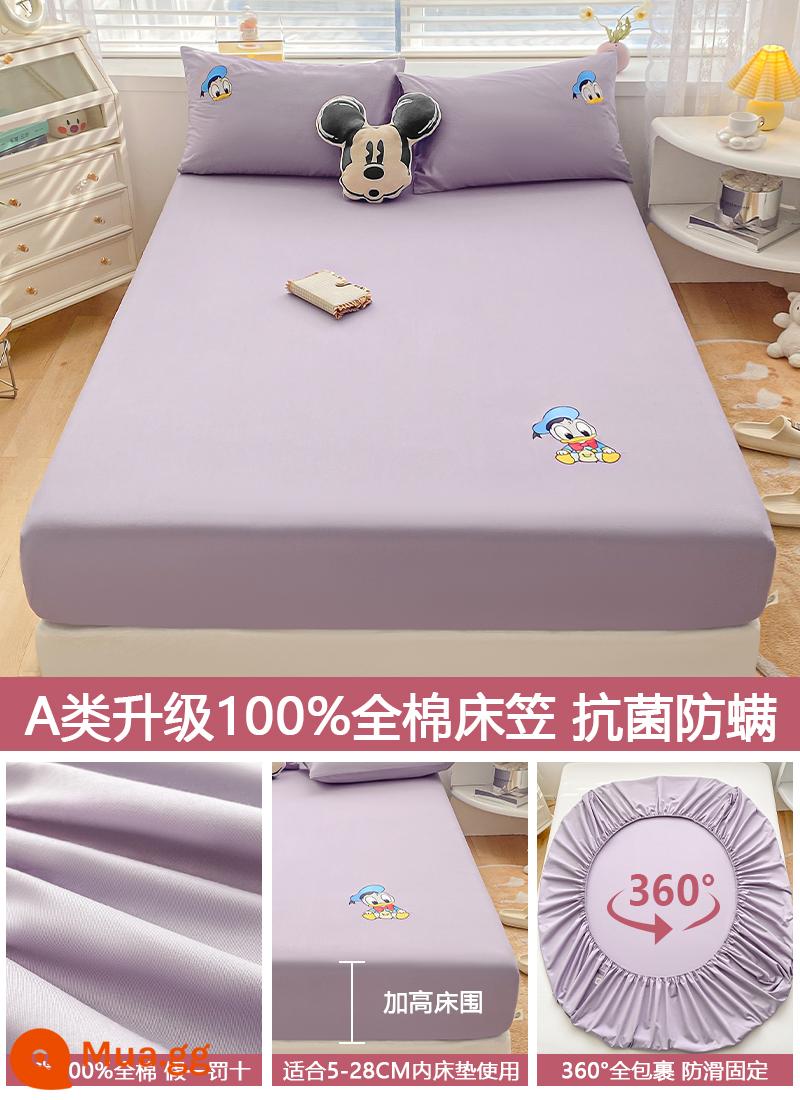 Ga trải giường bằng cotton nguyên chất được trang bị tấm đơn mảnh cotton chống bụi bao gồm tất cả các loại ga trải giường bao gồm túi ngủ nệm Simmons 2023 mới - ms bông mới được nâng cấp--Donald Duck-Roland Purple [Ủy quyền chính hãng của Disney]