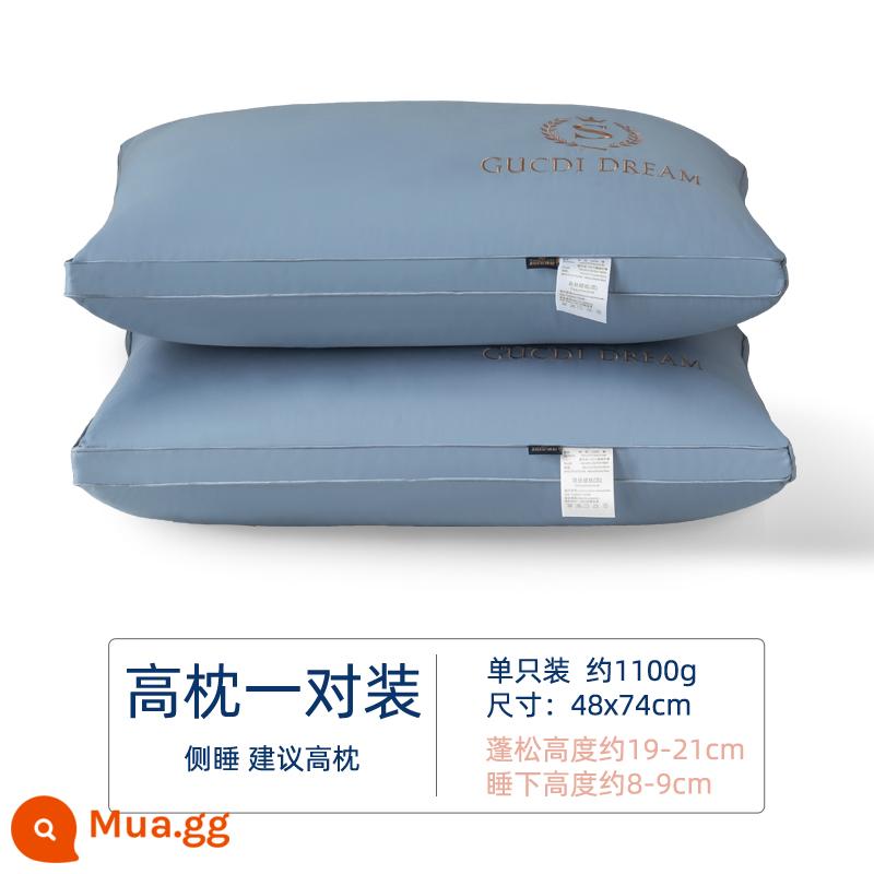 Gối cotton kháng khuẩn lõi gối hai người 1 hộ gia đình không xẹp khách sạn gối đơn nam trái tim cả đầu gối cao thấp - Gối cao xanh thêu [bộ đôi vải 100% cotton]