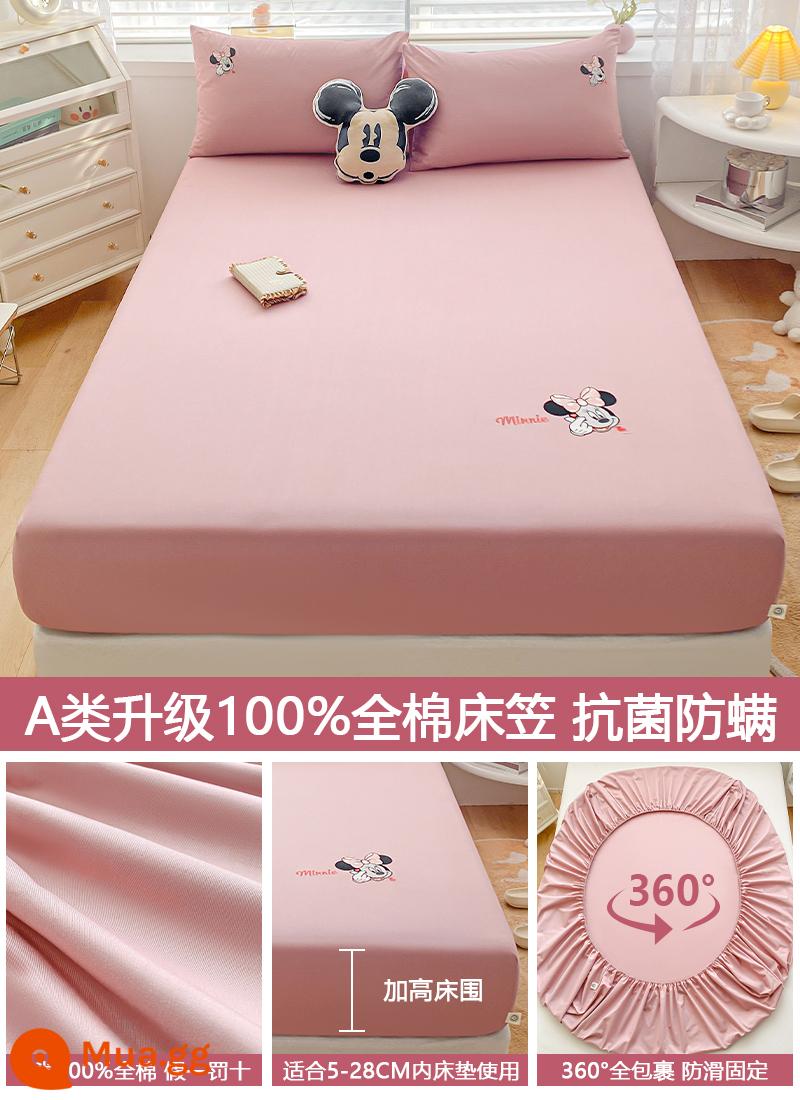 Ga trải giường bằng cotton nguyên chất được trang bị tấm đơn mảnh cotton chống bụi bao gồm tất cả các loại ga trải giường bao gồm túi ngủ nệm Simmons 2023 mới - ms bông mới được nâng cấp--Bột đậu Minnie [Ủy quyền chính hãng của Disney]