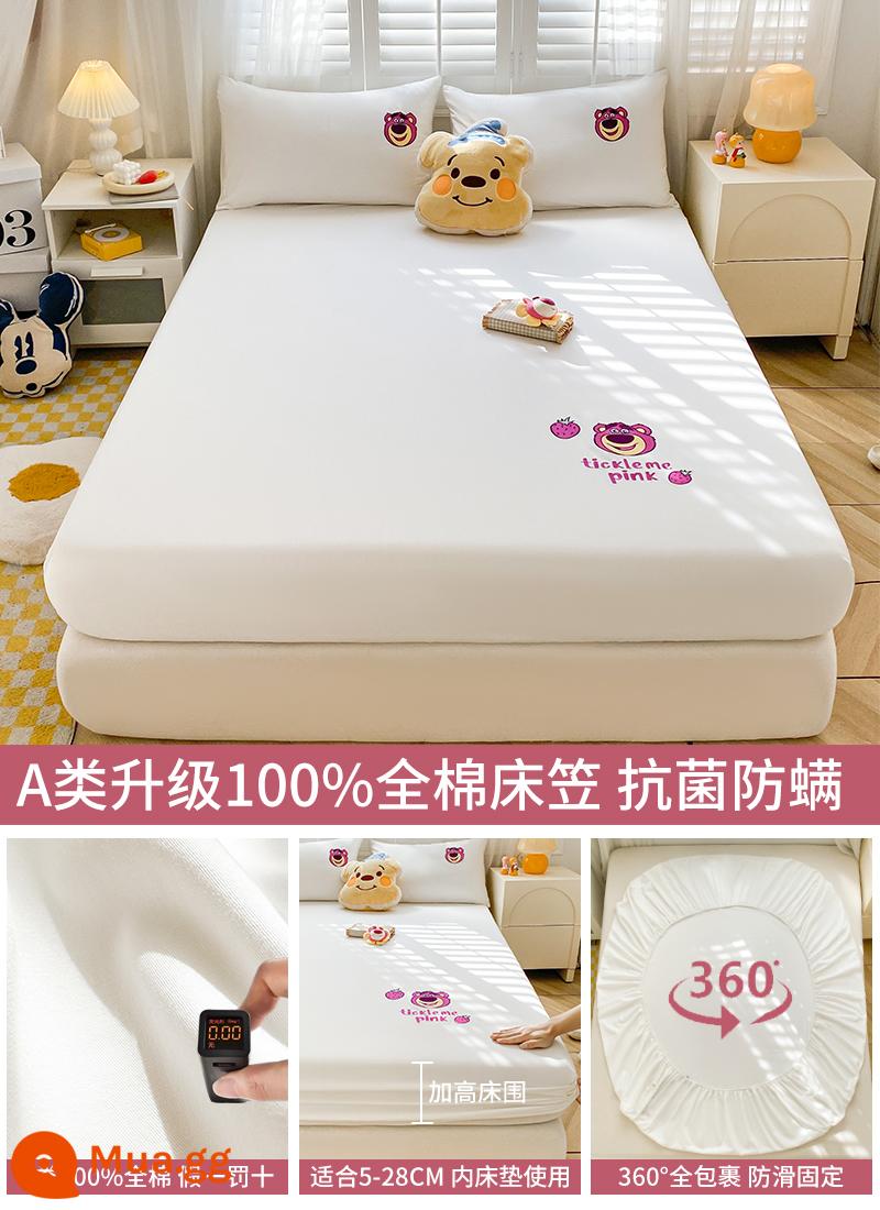 Ga trải giường bằng cotton nguyên chất được trang bị tấm đơn mảnh cotton chống bụi bao gồm tất cả các loại ga trải giường bao gồm túi ngủ nệm Simmons 2023 mới - Gấu bông-dâu mới được nâng cấp [Ủy quyền chính hãng của Disney]