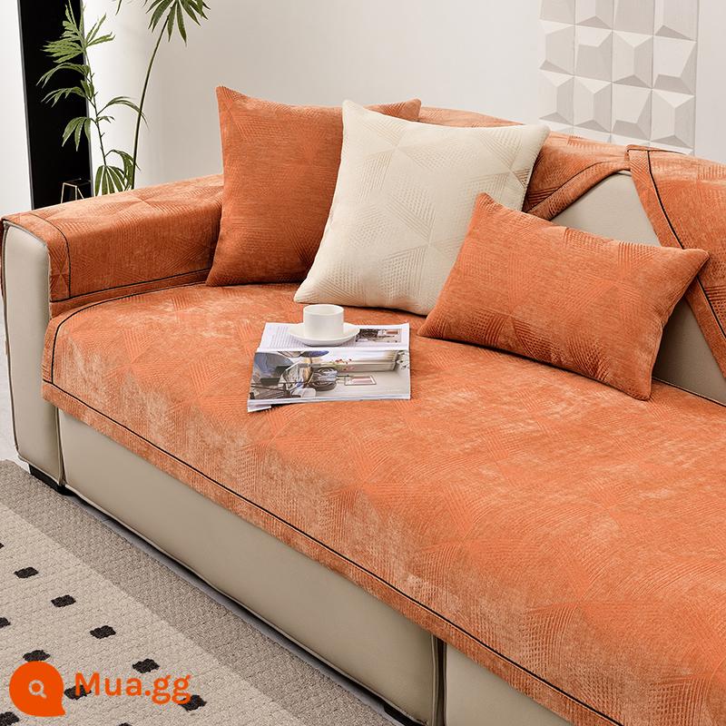 Cà phê Mỹ màu sắc nhẹ nhàng phong cách sang trọng hiện đại đệm sofa da cao cấp bốn mùa phổ thông chống trượt bọc đệm ghế thu đông - Đẹp như tranh vẽ-cam-đỏ