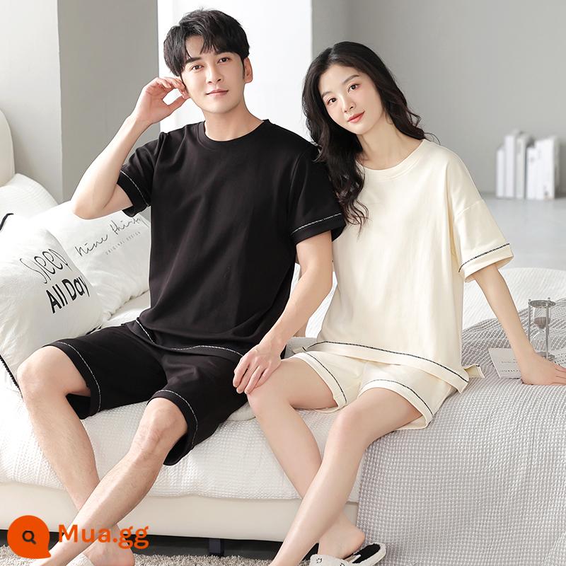 Bộ đồ ngủ cặp đôi mùa hè cotton nguyên chất ngắn tay nữ hoạt hình ngọt ngào và dễ thương nam có thể mặc áo len mỏng phục vụ tại nhà - LYH25052