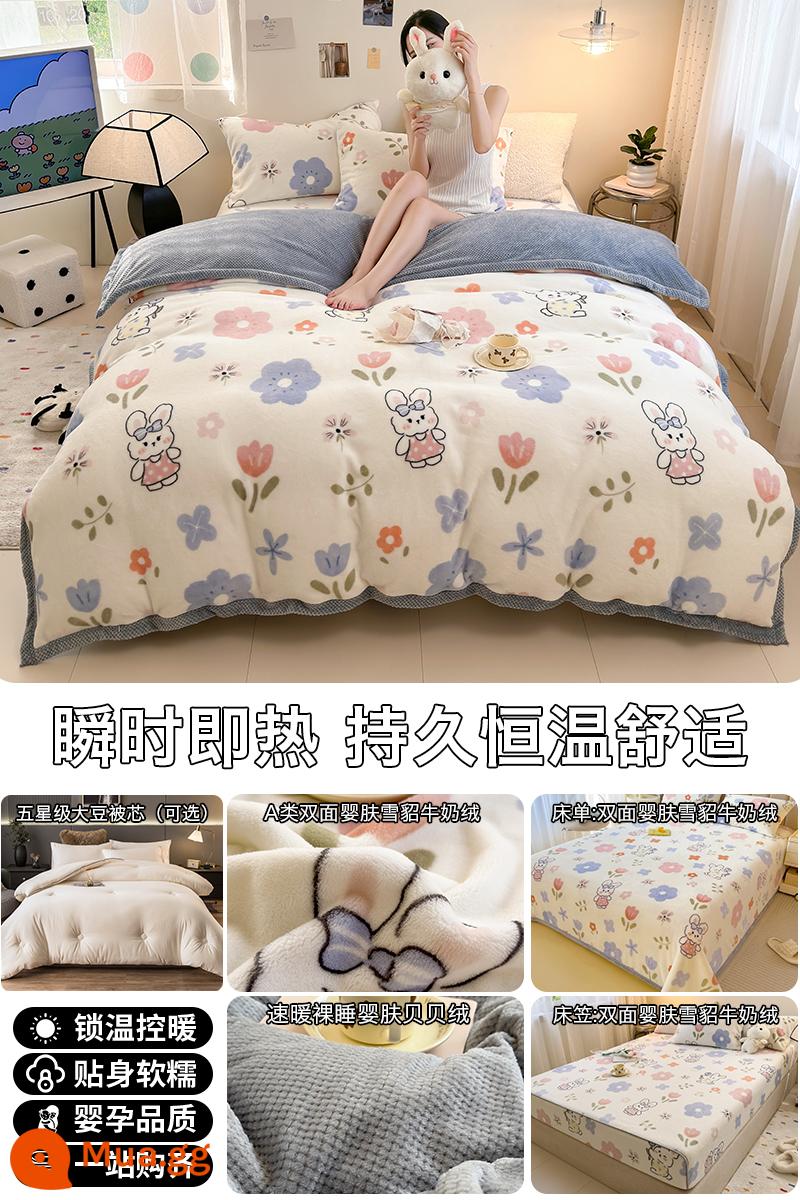 Giường sang trọng sữa flannel nhung bốn mảnh mùa đông 2022 chăn mùa đông 180 × 220 hợp thời trang mới - ✅Mèo hai mặt [Dễ Thương Màu Xanh Thỏ] đã được kiểm định chất lượng vuốt ve với cảm giác nhung