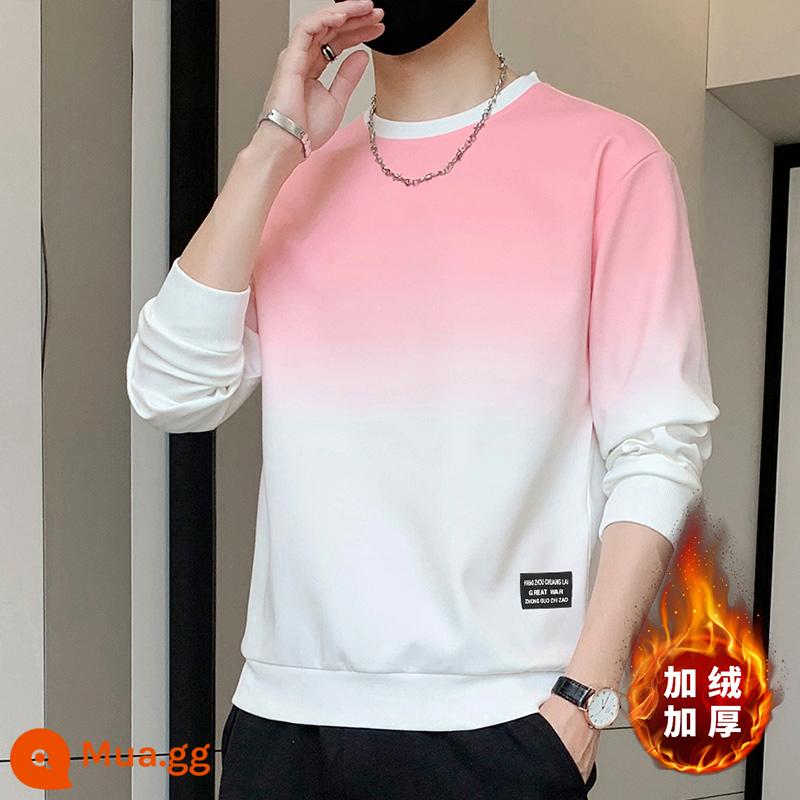 Cổ Tròn Cotton Dày T Nam Mùa Xuân Và Mùa Thu Plus Nhung Dày Triều Không Nắp Giả 2 Đáy áo Sơ Mi Thường Ngày Mùa Đông Hàng Đầu - Thêm bột màu trắng nhung-171