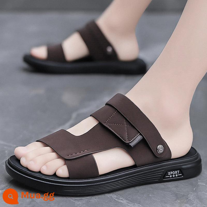 Bố Giày Sandal Nam Mùa Hè Ngoài Trời Đi Lái Xe Thể Thao Giải Trí Chống Trơn Trượt Khử Mùi Đáy Mềm Chịu Mài Mòn Dép Đi Biển - Nâu-881