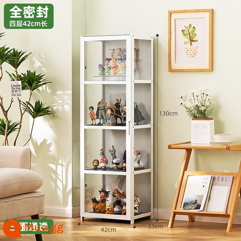 Tủ trưng bày mô hình Lê cao áp acrylic trưng bày tủ khói tủ kính quầy mỹ phẩm trang trí tủ trưng bày - [Trong suốt ba mặt] Trắng - Bốn lớp dài 42 (cửa đơn)