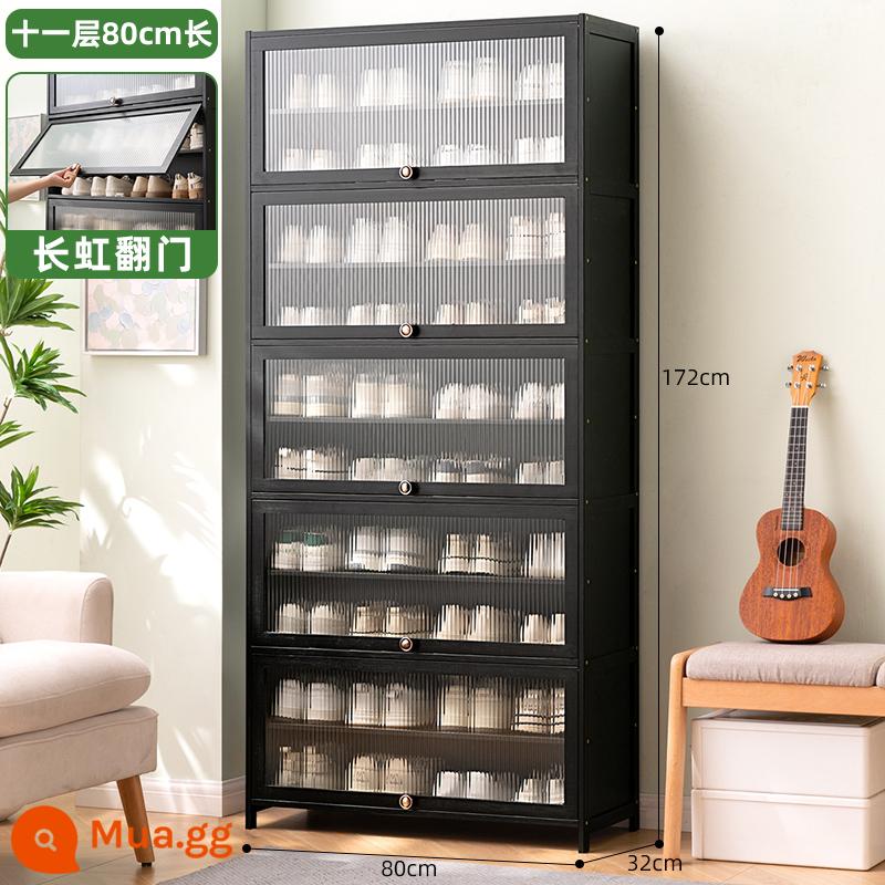 Giá để giày công suất lớn ở cửa tủ giày lưu trữ đồ tạo tác trong nhà bằng gỗ nguyên khối tiết kiệm không gian nhà cho thuê đơn giản - [Cửa Lật Changhong] Đen - Mười một lớp dài 80cm (rộng sâu 32cm)