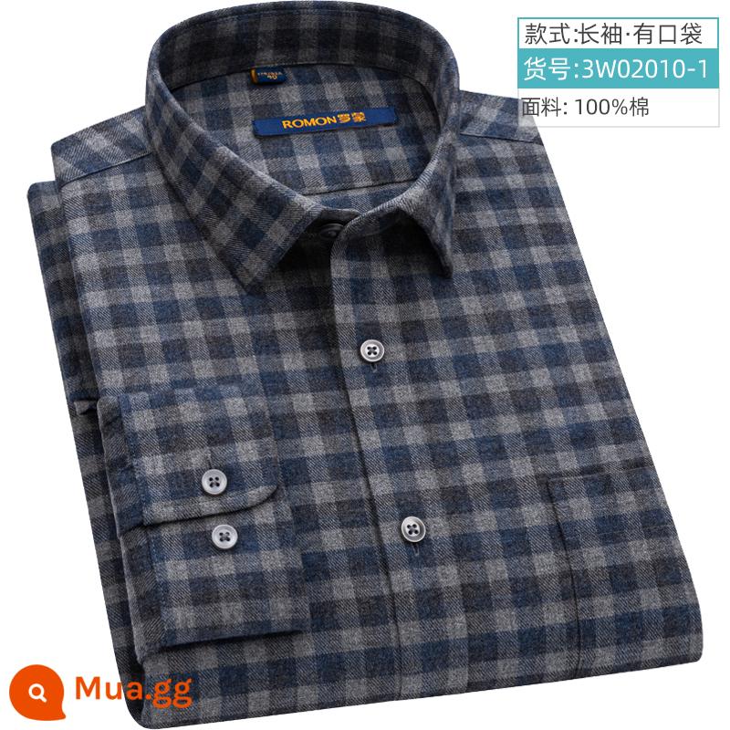 Romon mùa xuân dài tay áo sơ mi nam cotton nguyên chất kinh doanh trung niên chải áo sơ mi kẻ sọc bông rời bố trang phục mới - 3W02010-1