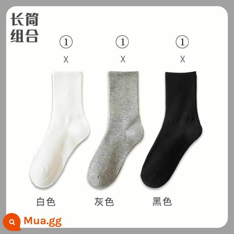 Vớ cotton nam Mid -Autumn Mid -Mid -Worn Sports Sports Long Long Winter Men's Peated Color - "Khăn dày ống dài" trắng + xám + đen