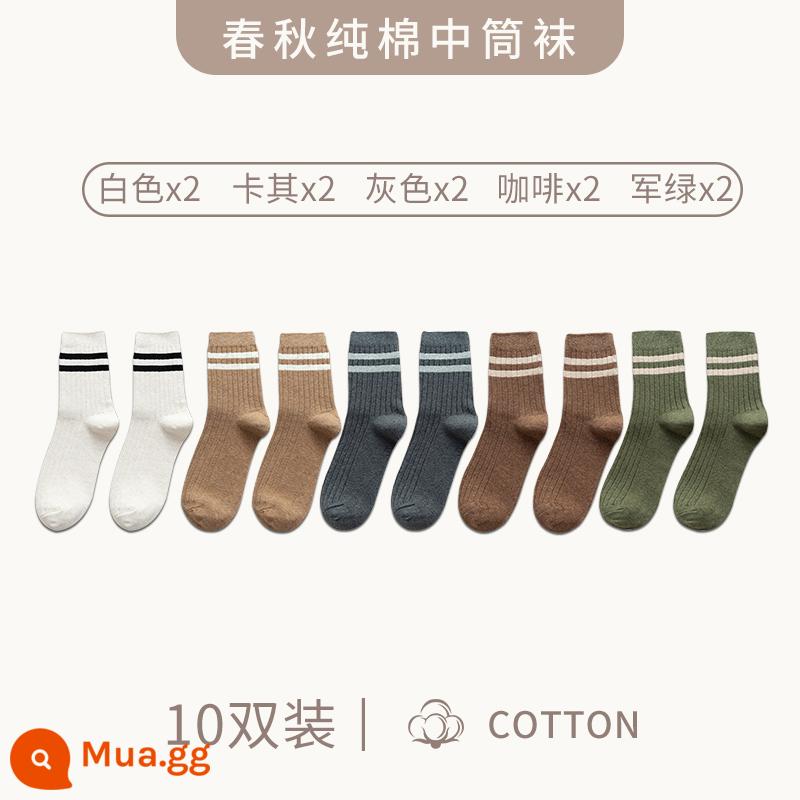 Zhuji Sock Men Mid -winter Mid -worn Cotton Anti -deat Sweat Sports Stocking làm cho mùa thu và mùa đông cộng với vớ sâu - "10 đôi" 2 đôi trắng + 2 đôi kaki + 2 đôi xám + 2 đôi cafe + 2 đôi xanh quân đội