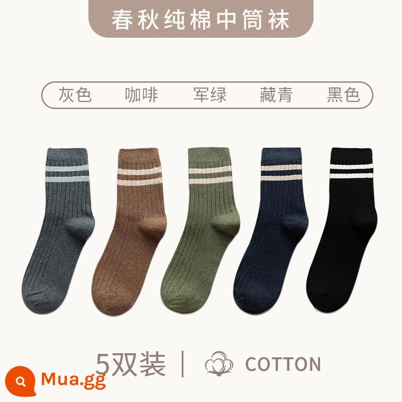 Zhuji Sock Men Mid -winter Mid -worn Cotton Anti -deat Sweat Sports Stocking làm cho mùa thu và mùa đông cộng với vớ sâu - "5 đôi" xám + cafe + xanh quân đội + xanh navy + đen