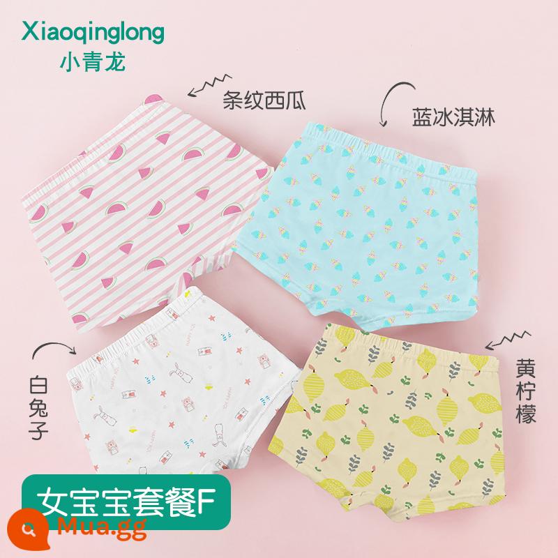 Quần lót boxer trẻ em Xiaoqinglong quần đùi cotton nguyên chất cho bé trai và bé gái 2-18 tuổi hoạt hình quần đùi trẻ em cỡ vừa và lớn - Bộ nữ F (4 món)