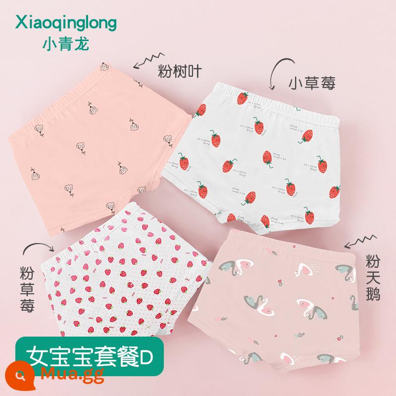 Quần lót boxer trẻ em Xiaoqinglong quần đùi cotton nguyên chất cho bé trai và bé gái 2-18 tuổi hoạt hình quần đùi trẻ em cỡ vừa và lớn - Set suất D dành cho nữ (4 món)