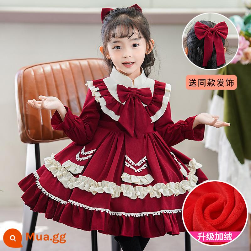 Trẻ Em Lolita Bé Gái Lolita Váy 2022 Mới Cho Bé Mùa Thu Đông Xòe Đầm Trẻ Em Váy Công Chúa - A2091 red plus nhung + phụ kiện tóc cùng kiểu