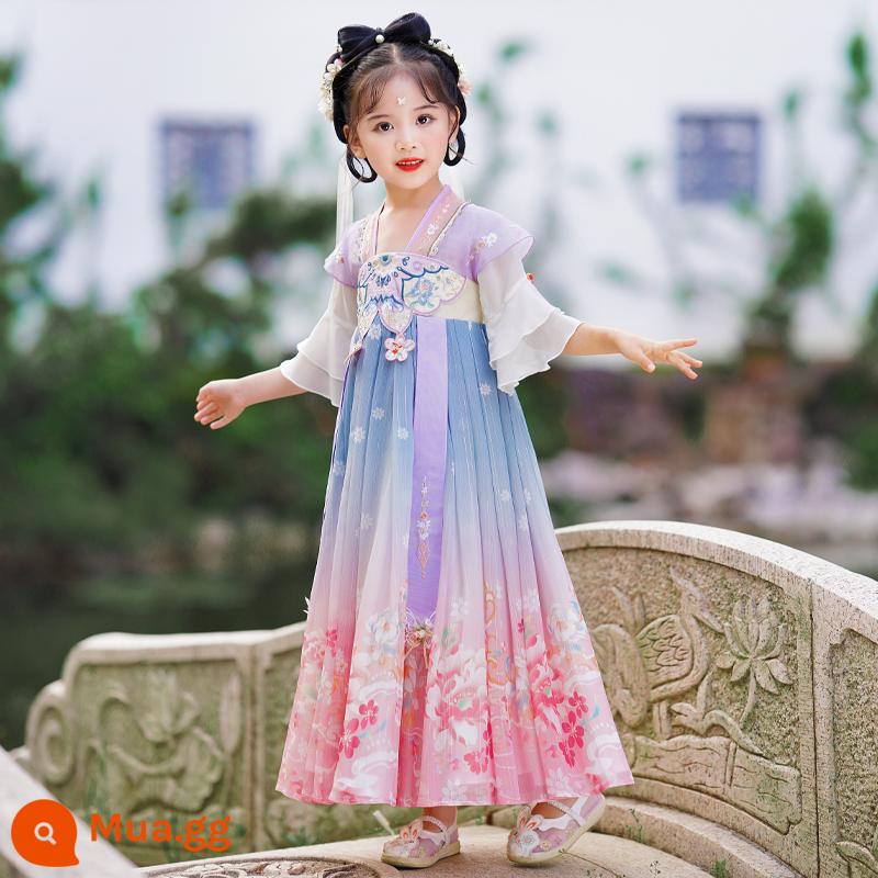 Hanfu Bé Gái Quần Áo Mùa Hè Trẻ Em Cổ Quần Áo Mùa Hè Phong Cách Trung Hoa Siêu Tiên Đường Phù Hợp Với Đồ Cổ Công Chúa Bé Gái Mùa Hè - Màu tím