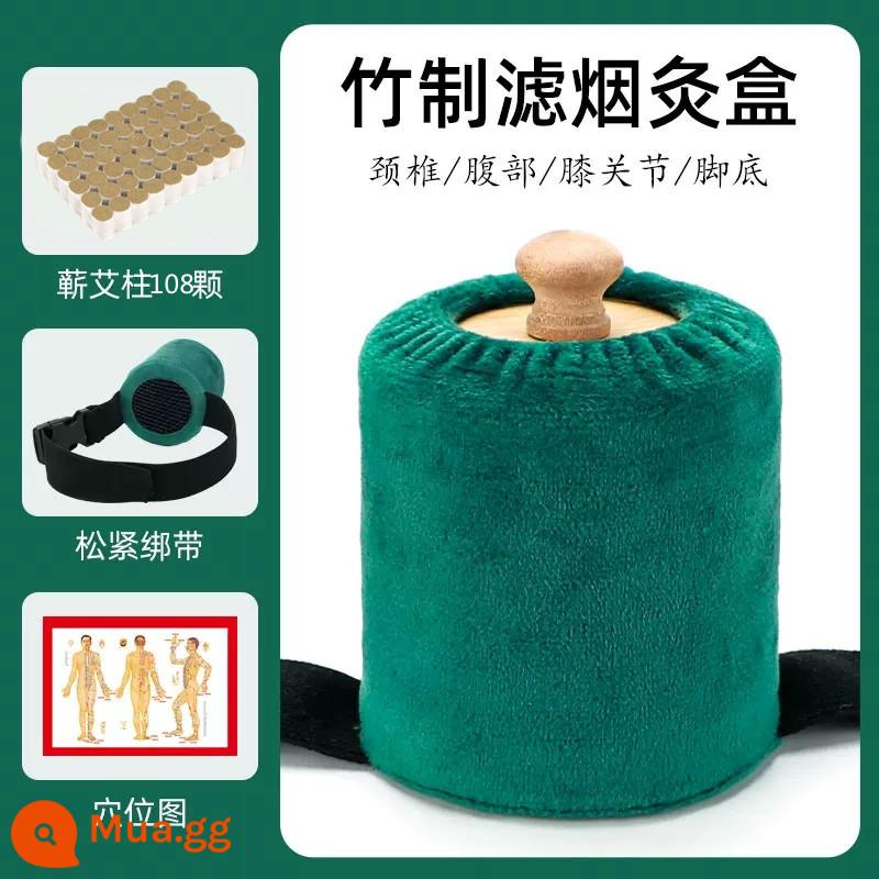 Hộp Moxibustion di động bằng gỗ nguyên khối toàn thân di động đa năng ống Moxib phỏng bằng tre không khói nhỏ treo dụng cụ đốt Moxib phỏng - [Bộ vải lọc thuốc lá] Hộp thuốc lá đơn cỡ vừa 1 + 108 viên thuốc lá*