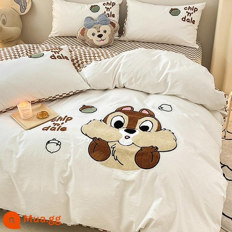 Hoạt Hình Disney Cotton Nguyên Chất 4 100 Cotton Bé Gái Trái Tim Giường Mùa Hè Vỏ Chăn Ký Túc Xá Giường 3 Bộ - Chichititi [bông]