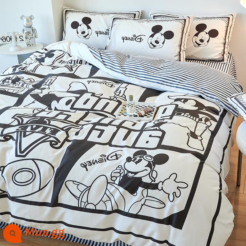 Hoạt Hình Disney Cotton Nguyên Chất 4 100 Cotton Bé Gái Trái Tim Giường Mùa Hè Vỏ Chăn Ký Túc Xá Giường 3 Bộ - Nhật ký chuyến bay của Mickey