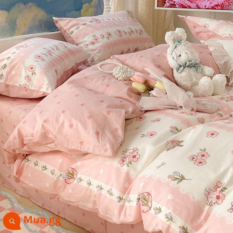 Hoạt Hình Bộ 4 Món Cotton 100 Cotton Vỏ Chăn Ga Giường Lưới Đỏ Ký Túc Xá Sinh Viên Giường 3 Món Bộ Vỏ Chăn Ins Phong Cách - Annie Bunny [bông]