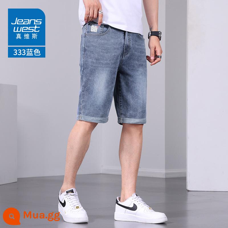 Jeanswest quần short denim nam mùa hè mỏng rộng co giãn năm điểm quần thẳng giản dị năm điểm quần ống túm nam - 333 màu xanh