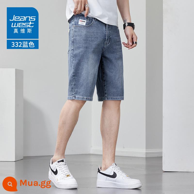 Jeanswest quần short denim nam mùa hè mỏng rộng co giãn năm điểm quần thẳng giản dị năm điểm quần ống túm nam - 332 màu xanh