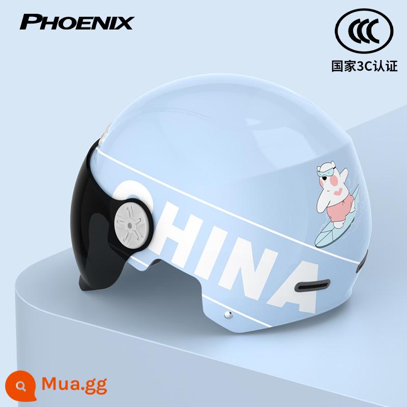 Phượng Hoàng 3C Chứng Nhận Xe Điện Mũ Bảo Hiểm Nam Nữ Bốn Mùa Pin Xe Máy Mũ Bảo Hiểm Đi Mùa Đông Mũ Bảo Hiểm Nửa - 3C Surf Bear [kính chống nắng ngắn] xanh nắng