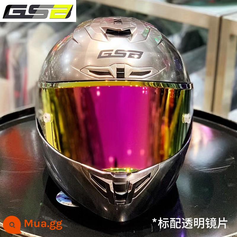 GSB Moto rcycle Mũ bảo hiểm Full Mũ bảo hiểm nam nữ Full-Bọc xe máy chống nắng Mũ bảo hiểm đi xe màu xám mũ bảo hiểm giải phóng mặt bằng - 361-bạc cổ điển-có độ trong suốt