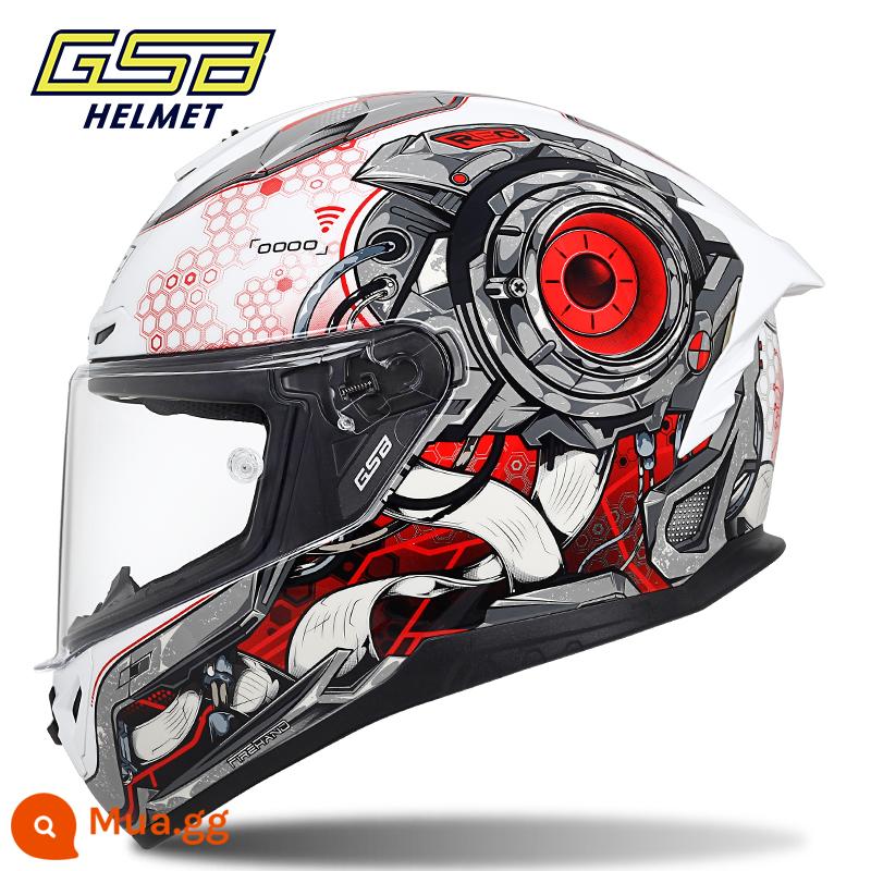 GSB Moto rcycle Mũ bảo hiểm Full Mũ bảo hiểm nam nữ Full-Bọc xe máy chống nắng Mũ bảo hiểm đi xe màu xám mũ bảo hiểm giải phóng mặt bằng - 361-Zhou Năng Động Trắng Đỏ