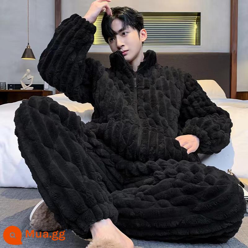 Bộ đồ ngủ nam mùa đông 3 lớp dày dặn chần bông cực dày dây kéo cộng nhung san hô nỉ flannel mặc nhà thu đông - [Dây Kéo Cổ Cao Có Đệm] 2842 Nam