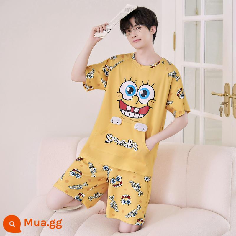 Bộ đồ ngủ nam cotton mùa hè tay ngắn hoạt hình trẻ trung mùa hè mỏng phần cotton phục vụ tại nhà phù hợp với sinh viên - N2033