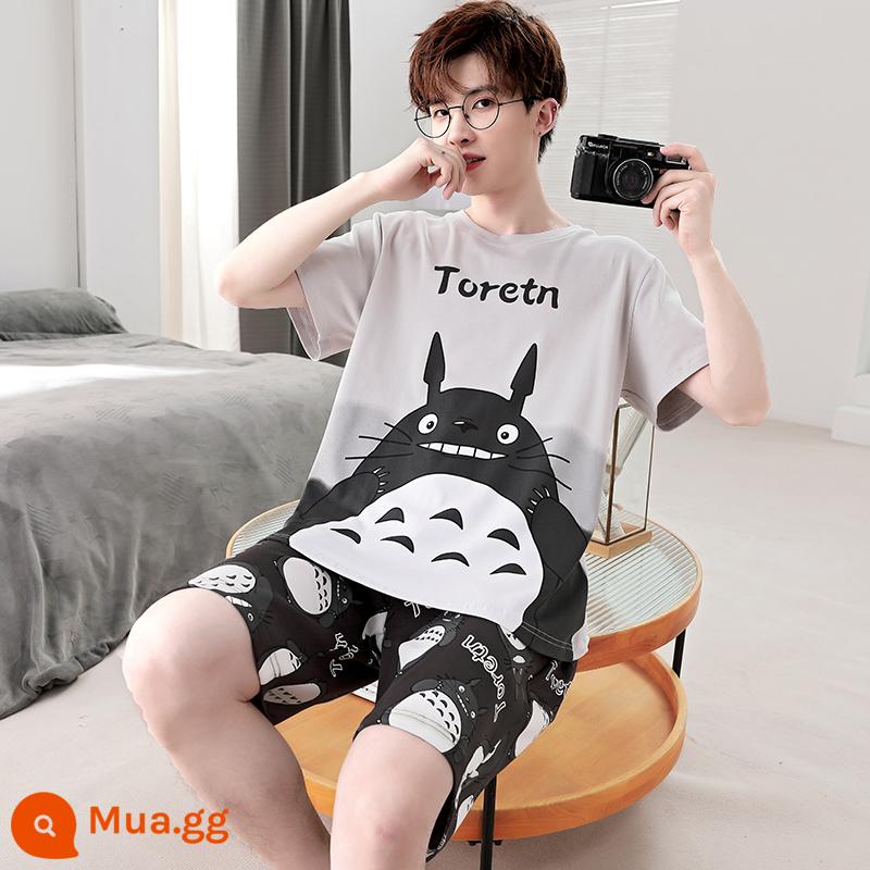 Bộ đồ ngủ nam cotton mùa hè tay ngắn hoạt hình trẻ trung mùa hè mỏng phần cotton phục vụ tại nhà phù hợp với sinh viên - G2562