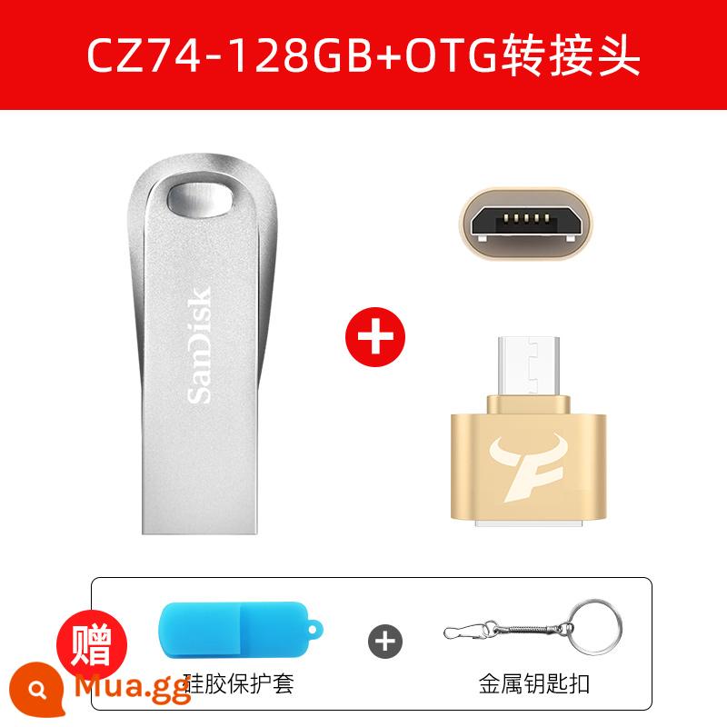 Ổ đĩa flash SanDisk 128g kim loại mã hóa USB flash drive 256g tốc độ cao CZ74 điện thoại di động máy tính xe đĩa U 64G tùy chỉnh OTG - CZ74-128G + Bộ chuyển đổi điện thoại Android OOT