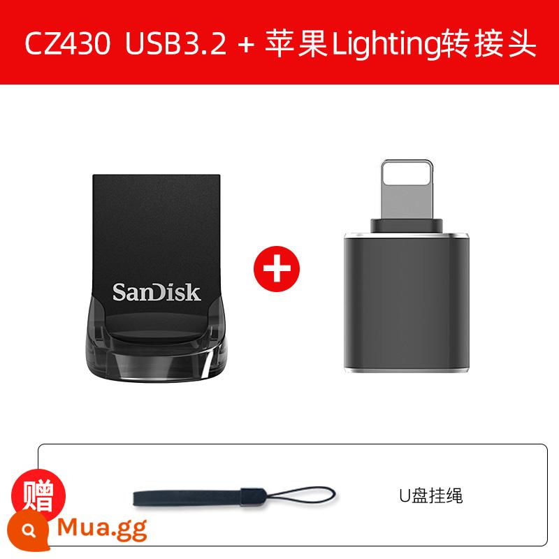 Disc di động Sandisk 256g Mini nhỏ -Tốc độ USB3.1USB Cổng CZ430 được mã hóa Creative Mobile Computer Disc - Bộ chuyển đổi ánh sáng tiêu chuẩn + Apple