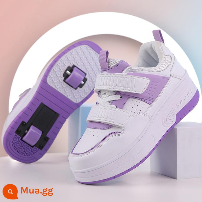 Bé Gái Heelys Mùa Xuân Thu 2024 Trẻ Em Mới Đôi Lăn Bé Gái Hợp Thời Trang Con Lớn Vô Hình Giày Trượt Patin - Trắng và tím [hình ảnh chính]