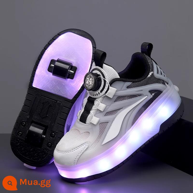 Bé Gái Heelys Mùa Xuân Thu 2024 Trẻ Em Mới Đôi Lăn Bé Gái Hợp Thời Trang Con Lớn Vô Hình Giày Trượt Patin - Đen trắng [phong cách thời thượng]