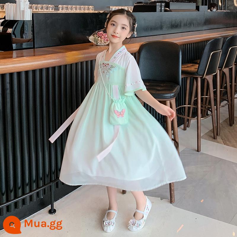 Váy bé gái Hanfu mùa hè cô gái phong cách Trung Quốc trang phục cổ trang váy mùa hè siêu cổ tích cho trẻ em váy mùa hè - màu xanh lá