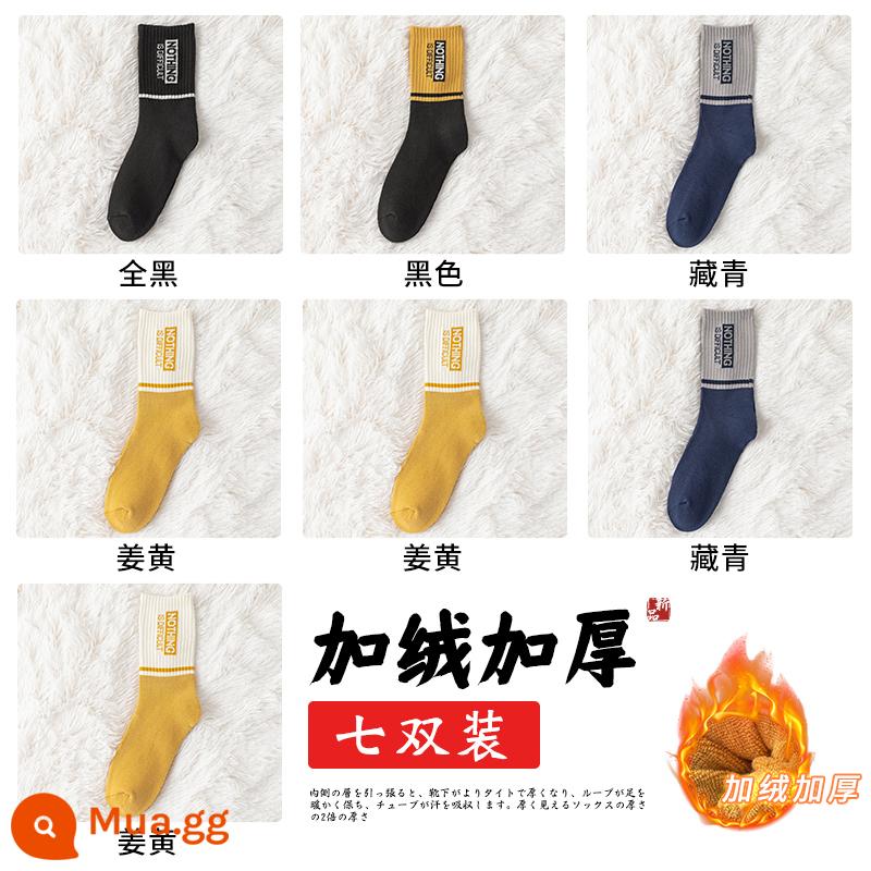 Vớ đồ nam giữa giữa những đôi tất nguyên chất - [7 cặp] 3 cặp nghệ + 2 cặp xanh navy + đen + vàng đen