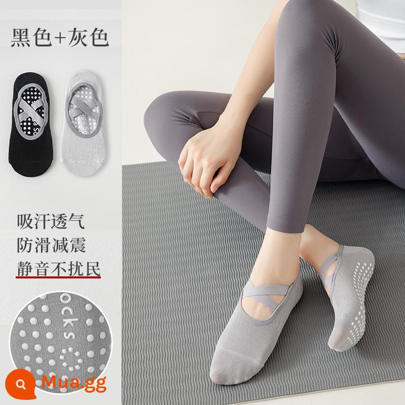 Tất Tập Yoga Nữ Giữa Ống Tất Cotton Thu Đông Thể Dục Khiêu Vũ Pilates Chuyên Nghiệp Chống Trơn Trượt Thể Thao Người Lớn Tầng tất - [2 đôi tất vô hình] đen + xám