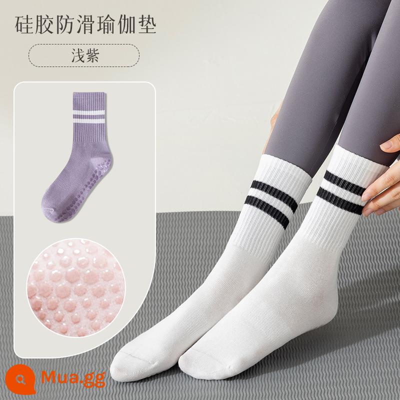 Tất Tập Yoga Nữ Giữa Ống Tất Cotton Thu Đông Thể Dục Khiêu Vũ Pilates Chuyên Nghiệp Chống Trơn Trượt Thể Thao Người Lớn Tầng tất - [1 cặp] Tím nhạt