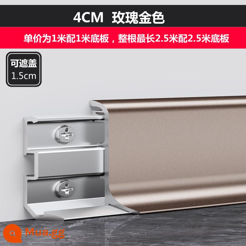 Tấm ốp chân tường bằng hợp kim nhôm 2cm tối giản tối giản Siêu mỏng Khóa hai lớp 6cm bằng thép không gỉ Đường ốp chân tường nhãn dán kim loại Đường chân tường - Giá vỏ 4cm 1.5cm vàng hồng (tấm 1m + tấm đáy 1m)