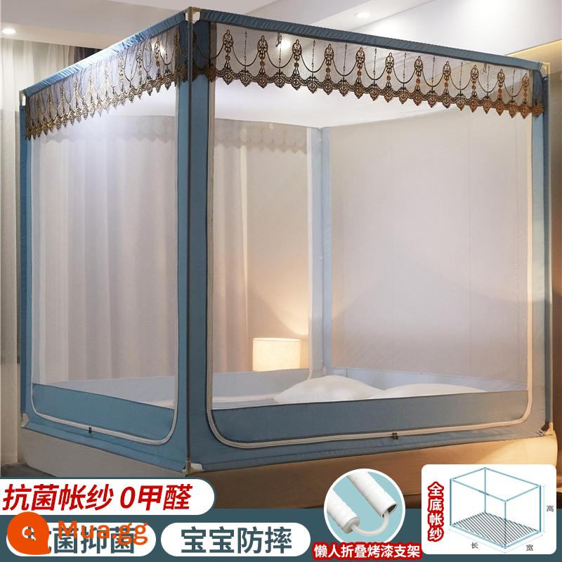 Mùng kháng khuẩn chống rơi home 2022 phòng ngủ yurt cao cấp mới miễn phí lắp đặt hàng rào giường bảo vệ em bé và trẻ nhỏ - [Thêu thủ công] Lưới kháng khuẩn dành cho bà mẹ và trẻ sơ sinh màu xanh nhạt/Toàn bộ quần áo (Chống muỗi và chống rơi)