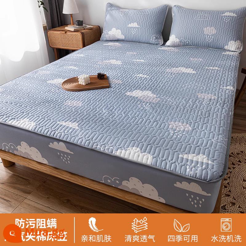 Ga trải giường chần bông trang bị đơn mảnh 2023 mới hợp thời trang cotton không nguyên chất bao gồm ga trải giường túi đệm giường bộ ga trải giường chống bụi - Đám mây coquettish [Đệm cố định chống trượt toàn diện 360°]