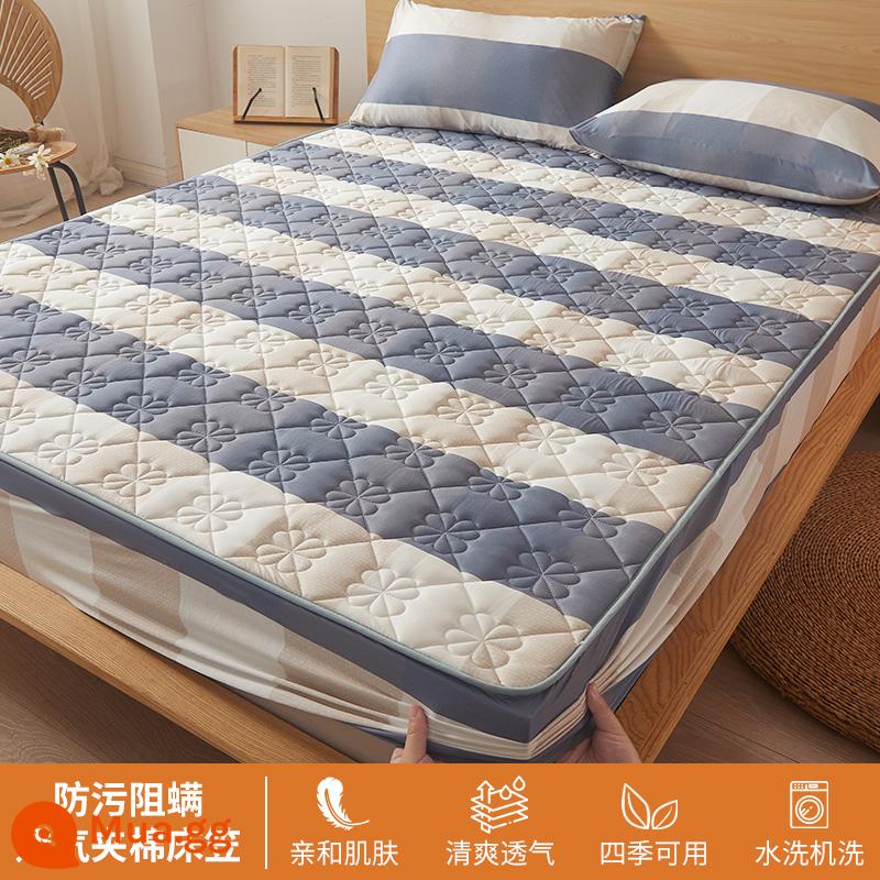 Ga trải giường chần bông trang bị đơn mảnh 2023 mới hợp thời trang cotton không nguyên chất bao gồm ga trải giường túi đệm giường bộ ga trải giường chống bụi - Lưới lớn màu xanh đậm [Cố định chống trượt trọn gói 360°]