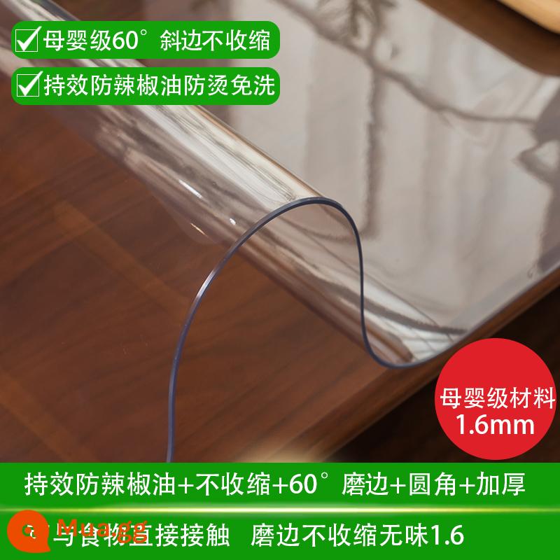 Bàn ăn PVC dày bằng vải chống thấm dầu -Resistant Cao nhiệt độ cao -Tea Tea không có bàn nhựa trong suốt trong suốt - Dầu chống ớt mài cạnh 60° không co ngót trong suốt 1.6mm