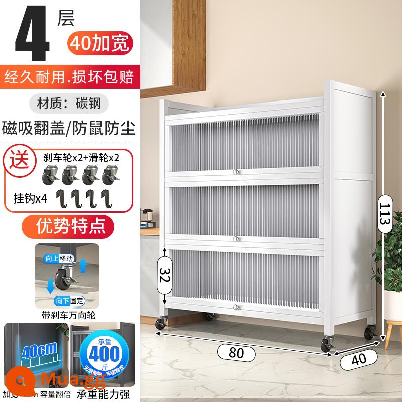 Kệ nhà bếp hạ cánh tủ lưu trữ tủ đa chức năng đa chức - [Mẫu ròng rọc 40 mở rộng nâng cấp] Màu trắng sang trọng 4 lớp 80cm