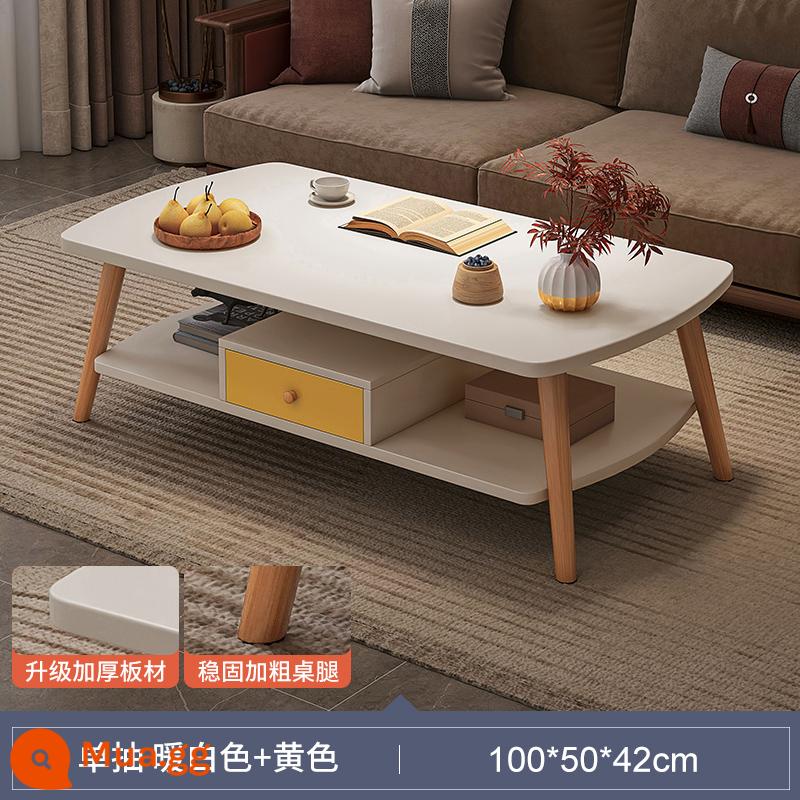 Bàn cà phê căn hộ nhỏ phòng khách nhà sofa bàn trà phòng ngủ nhà cho thuê đơn giản với bàn nhỏ tối giản hiện đại - [Mẫu 2023 được nâng cấp và dày lên] Kiểu đơn màu trắng ấm 100CM