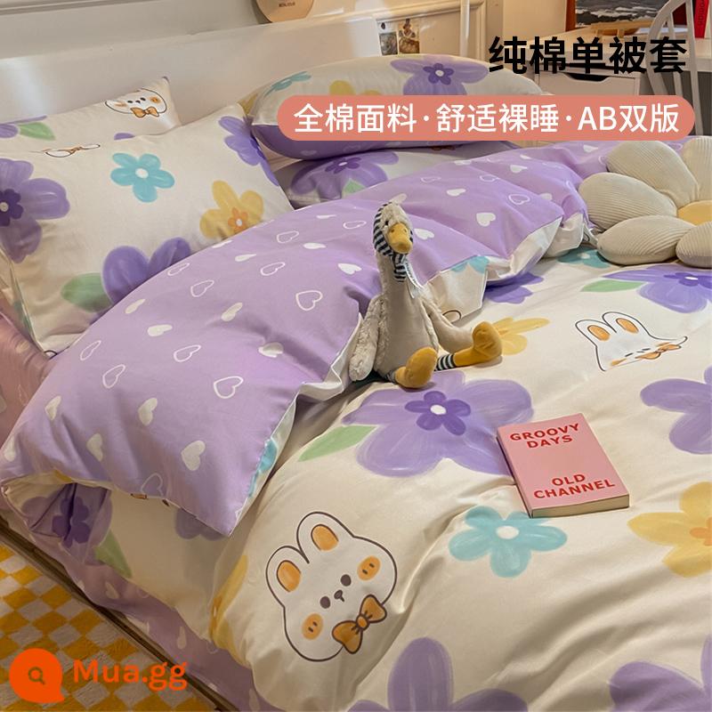 Nhỏ tươi vỏ chăn 100 cotton 150x200 mảnh đơn ký túc xá sinh viên vỏ chăn đơn 200x230 chăn - Tình yêu màu tím [thân thiện với làn da và thoáng khí]