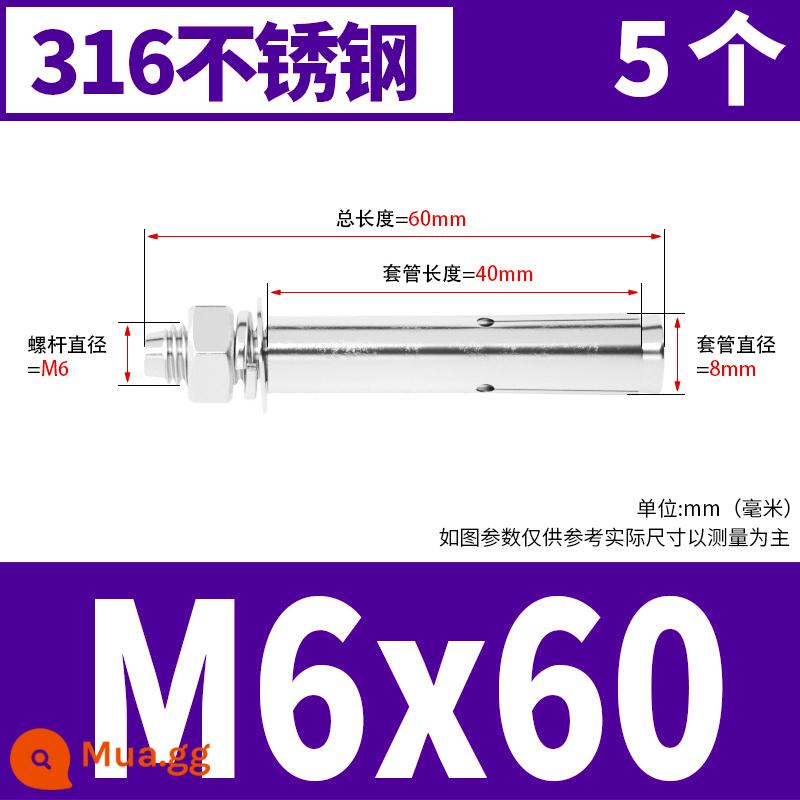 Vít mở rộng 6 mm vít mở rộng bên ngoài sắt mạ kẽm kéo vít nổ hoàn chỉnh ống mở rộng tiêu chuẩn quốc gia M8M10M12 - M6*60 (5 cái) chất liệu 316